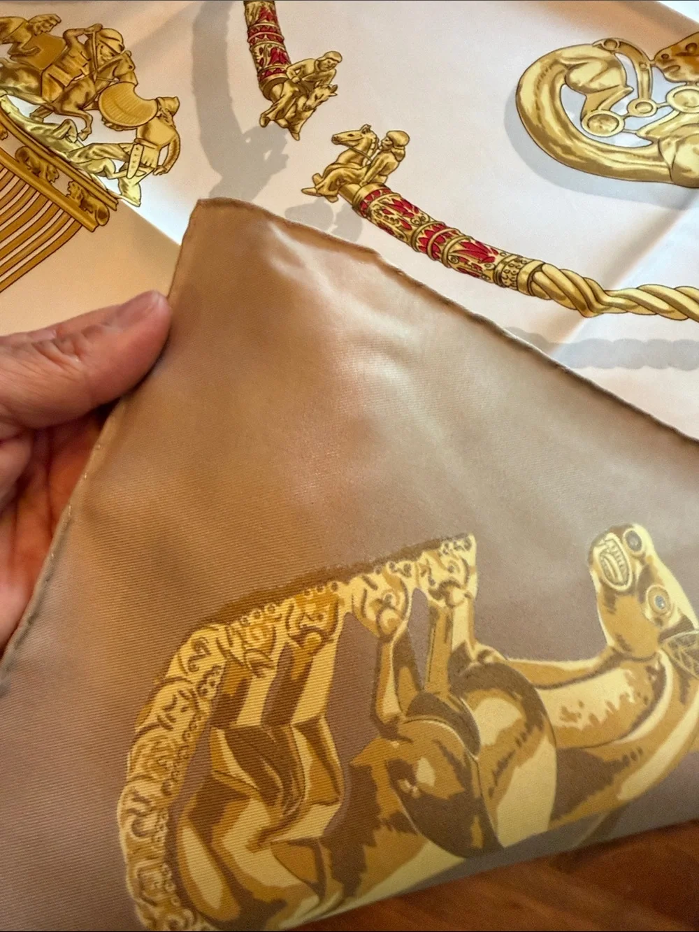 Hermes Gold and Cream Silk Scarf